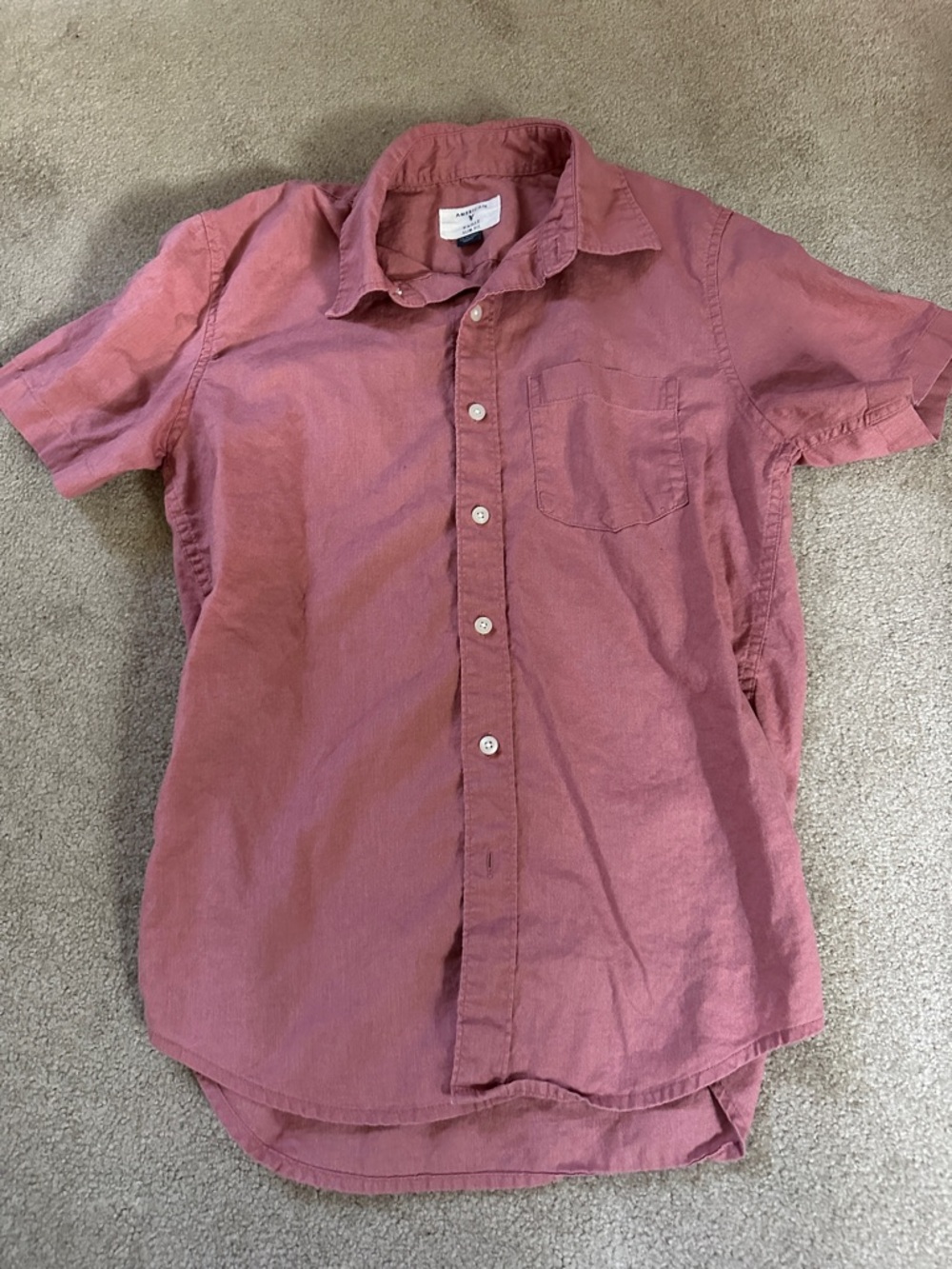 Men's Short-Sleeve Button-Down Shirt in Pinkish Red - XS